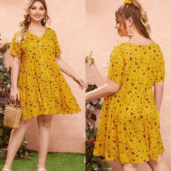 shein yellow floral dress